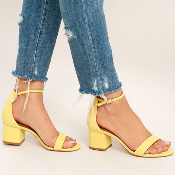 Steve Madden Shoes - STEVE MADDEN Irenee Yellow Leather Ankle Heels 5.5